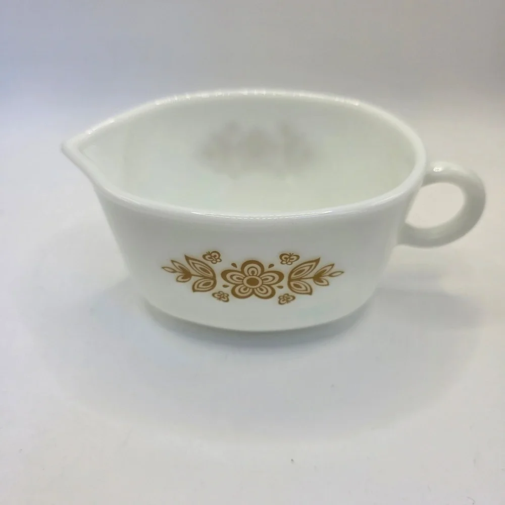 Vintage Pyrex Butterfly Gold Milk Glass Gravy Boat, No Plate 77-B USA